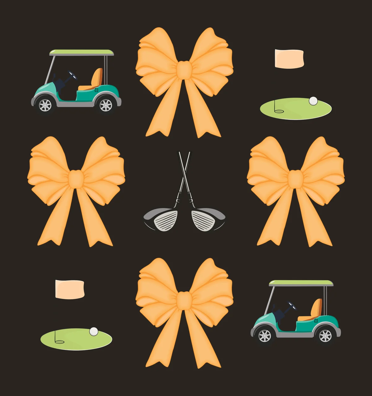 Golf Bow Black Silhouette Icons Of Carts Bows equipment cart contrast preview thumbnail