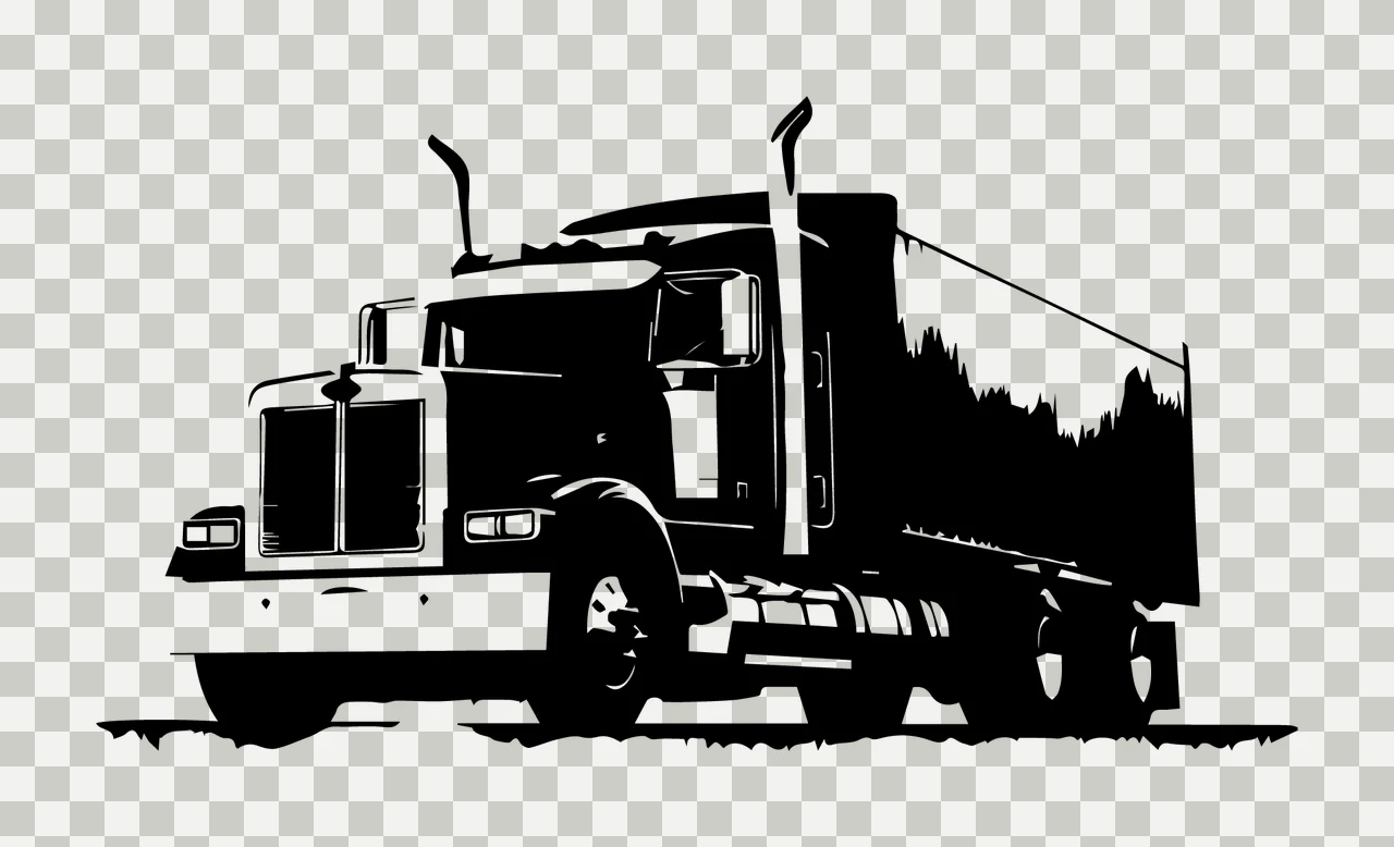 Semi Truck Silhouette Side View Of Heavy stationary exhaust pipes transparency and detail preview thumbnail