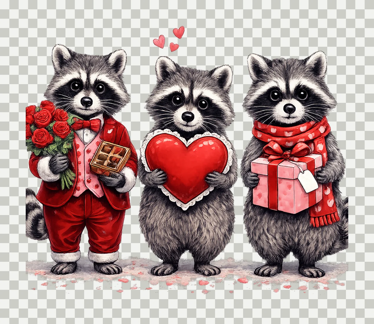 Valentine Raccoons Cute Raccoons with Roses and Gifts Love transparency and detail preview thumbnail