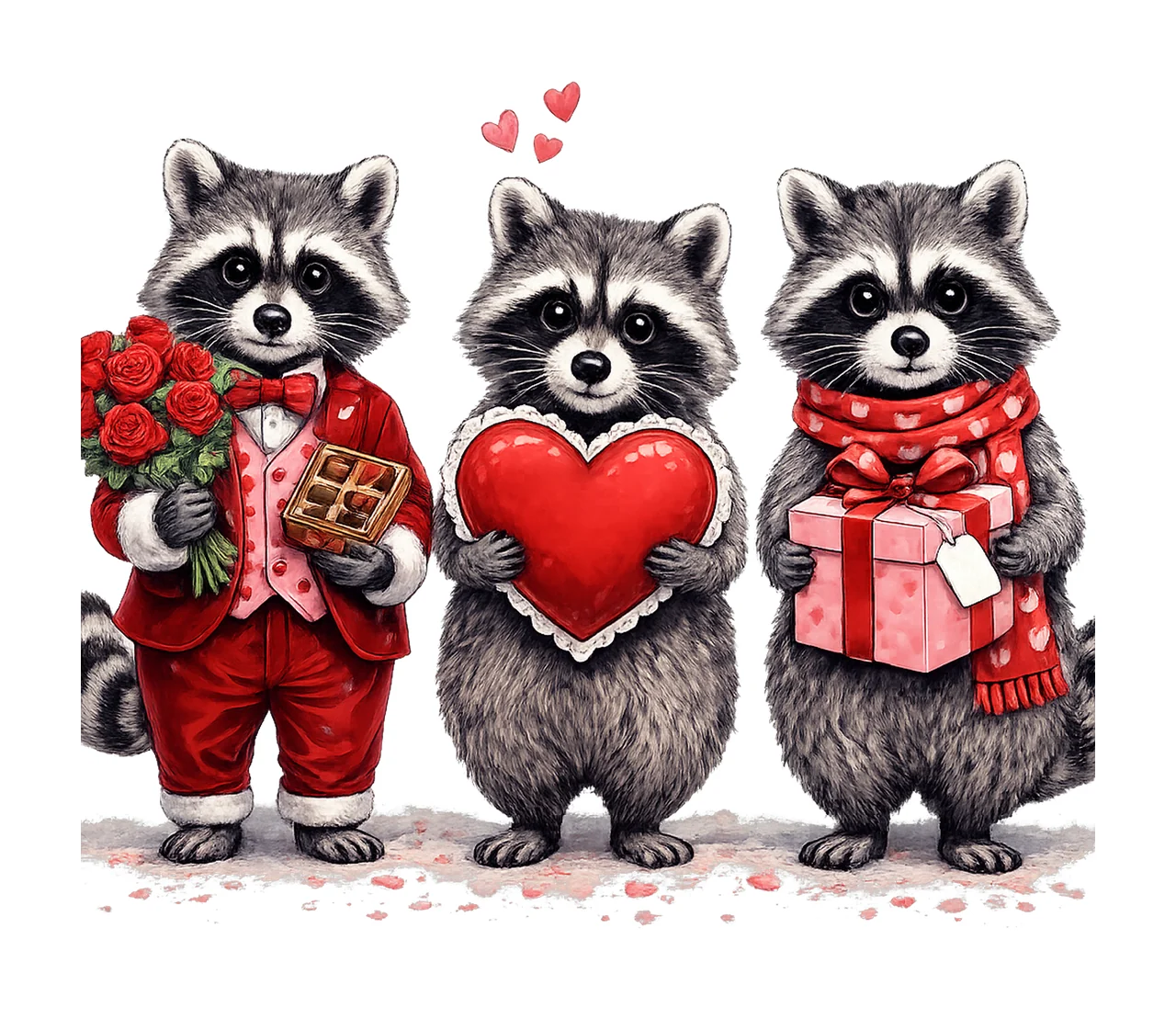 Valentine Raccoons Cute Raccoons with Roses and Gifts Love