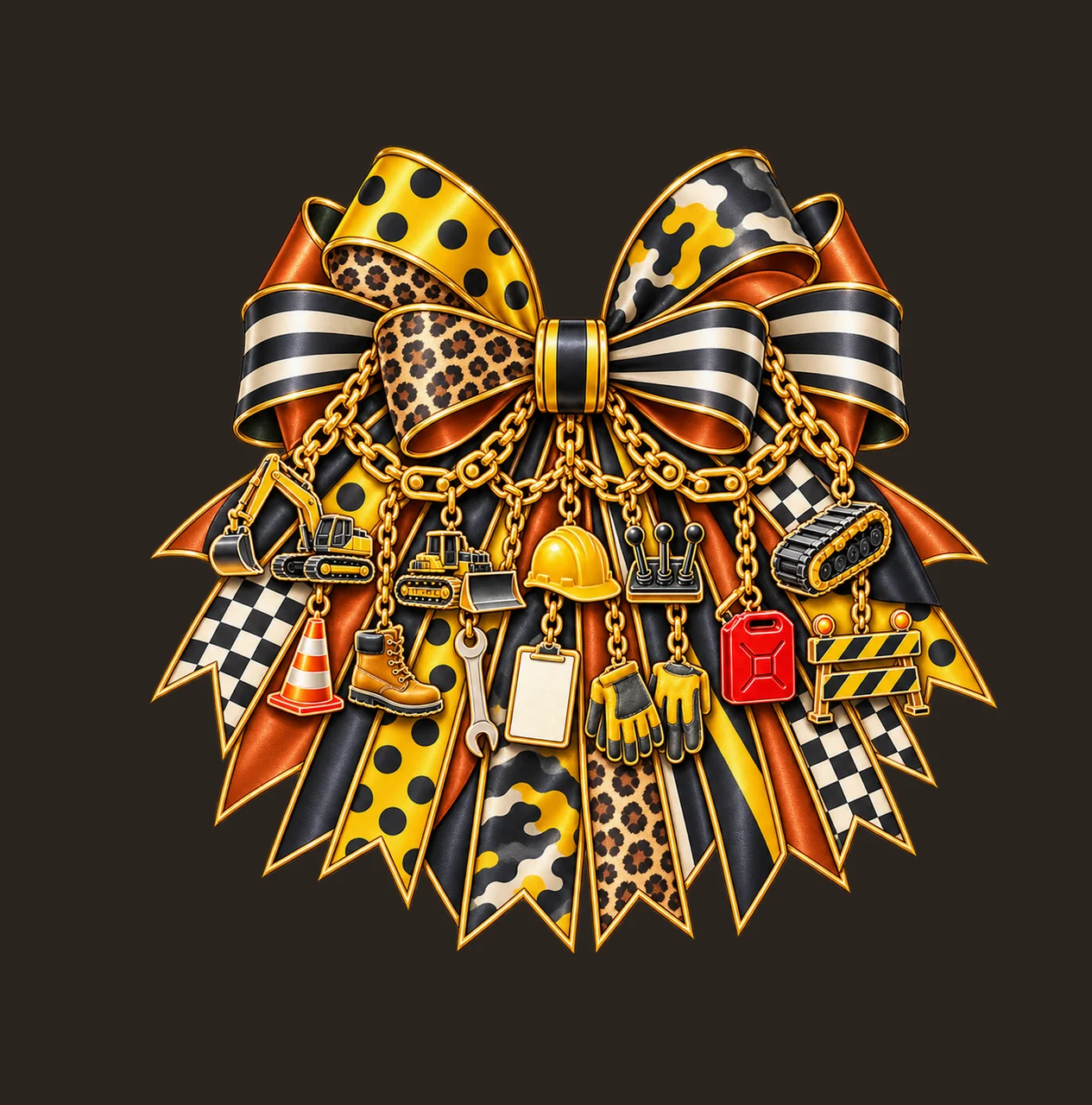 Heavy Equipment Operator Bow Charm PNG, Gold Chain Charms, Transparent Sublimation Design, Digital Download contrast preview thumbnail