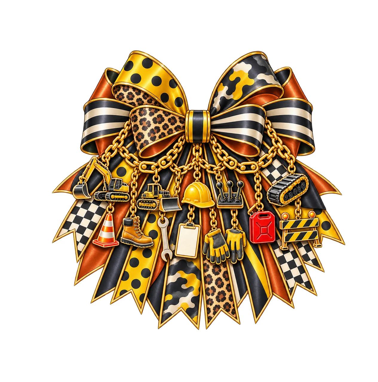 Heavy Equipment Operator Bow Charm PNG, Gold Chain Charms, Transparent Sublimation Design, Digital Download