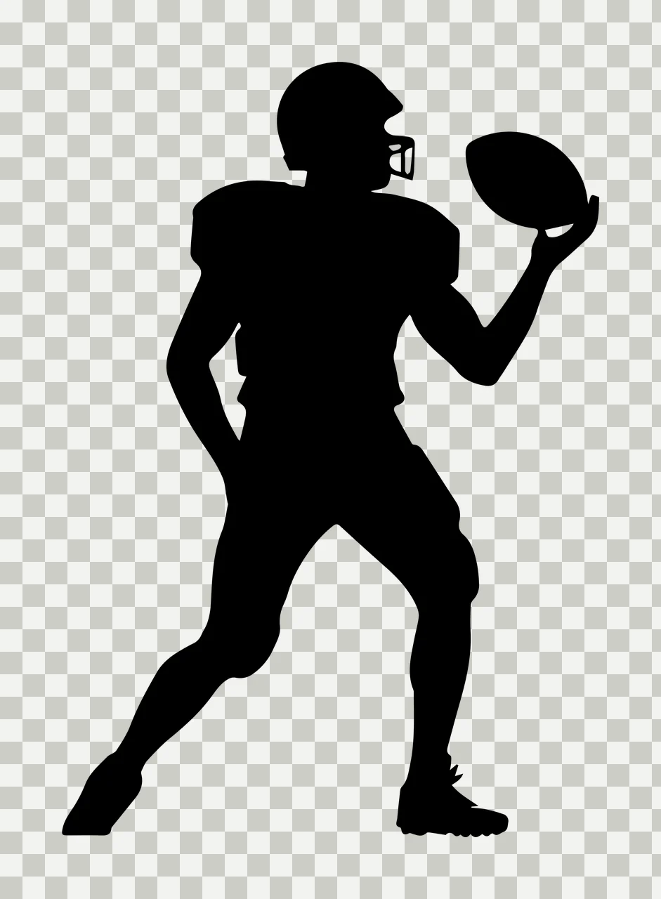 Football Player Black Silhouette Of An American Holding ball transparency and detail preview thumbnail
