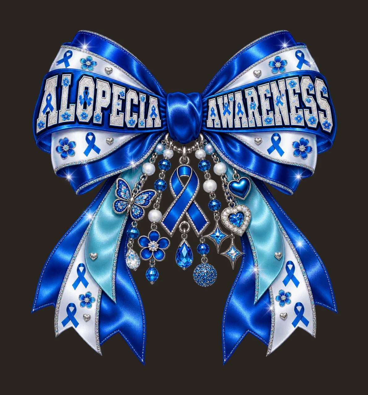 Alopecia Awareness Bow Charm PNG, Coquette Ribbon Sublimation, Transparent Digital Download contrast preview thumbnail