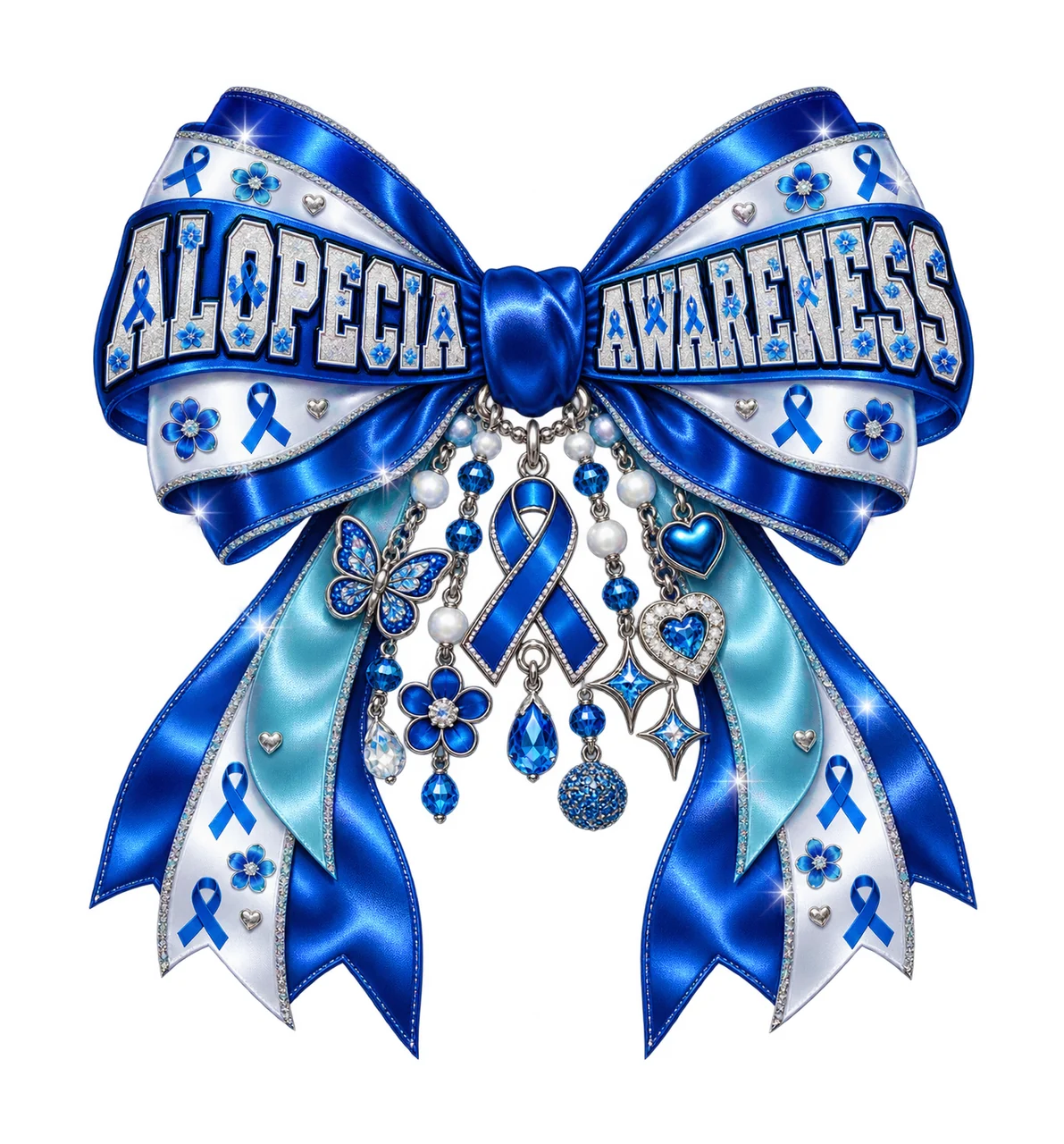 Alopecia Awareness Bow Charm PNG, Coquette Ribbon Sublimation, Transparent Digital Download