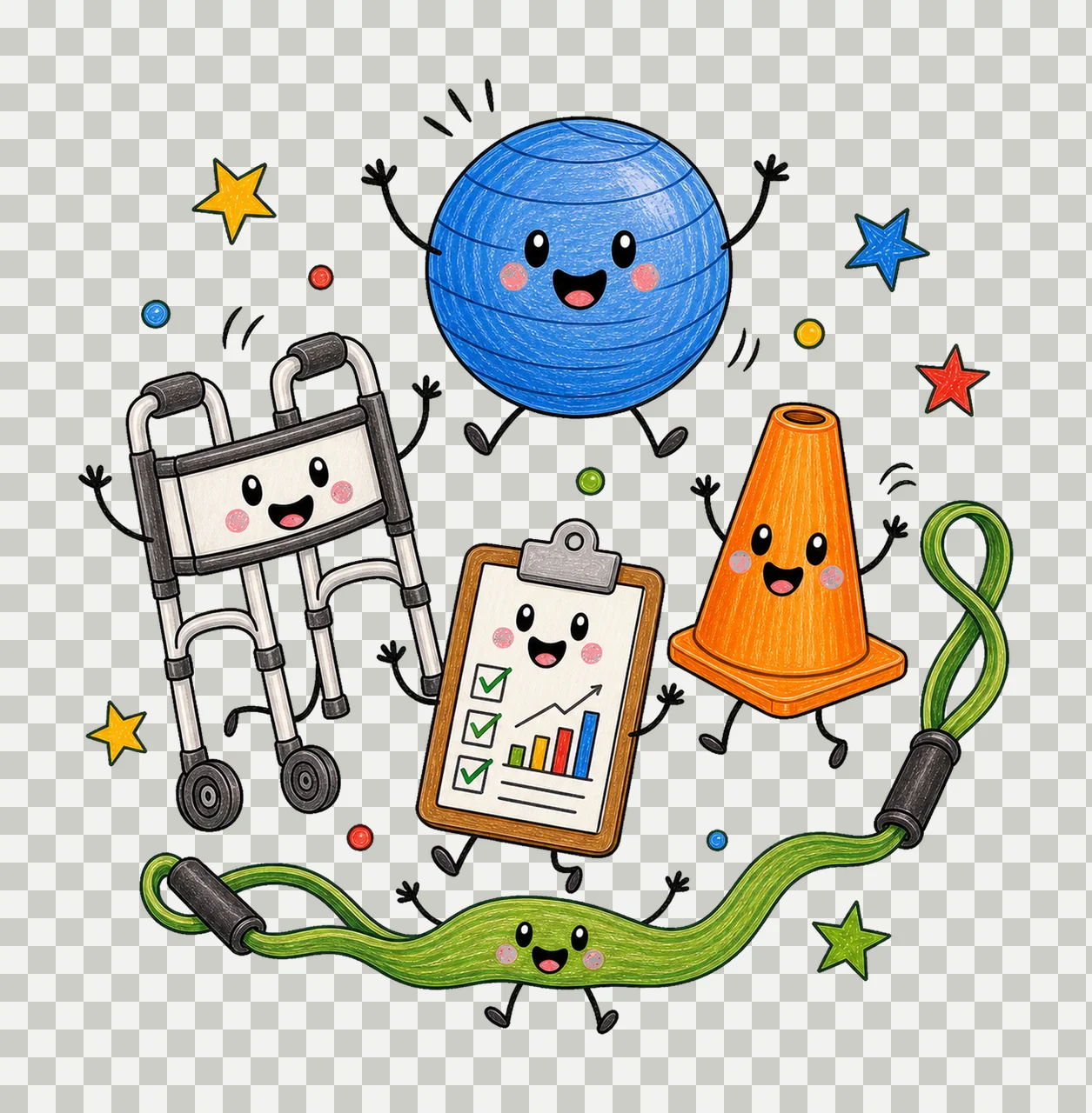 Physical Therapist Doodle Characters Pediatric Variation A transparency and detail preview thumbnail