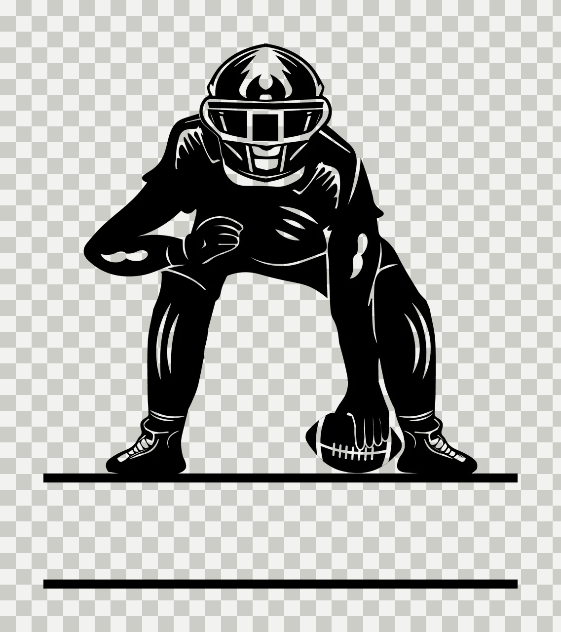 Football Player Crouched crouching helmet figure horizontal lines transparency and detail preview thumbnail