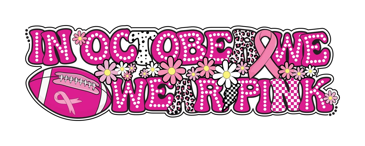 In October We Wear Pink Bubble Font display oval flowers black