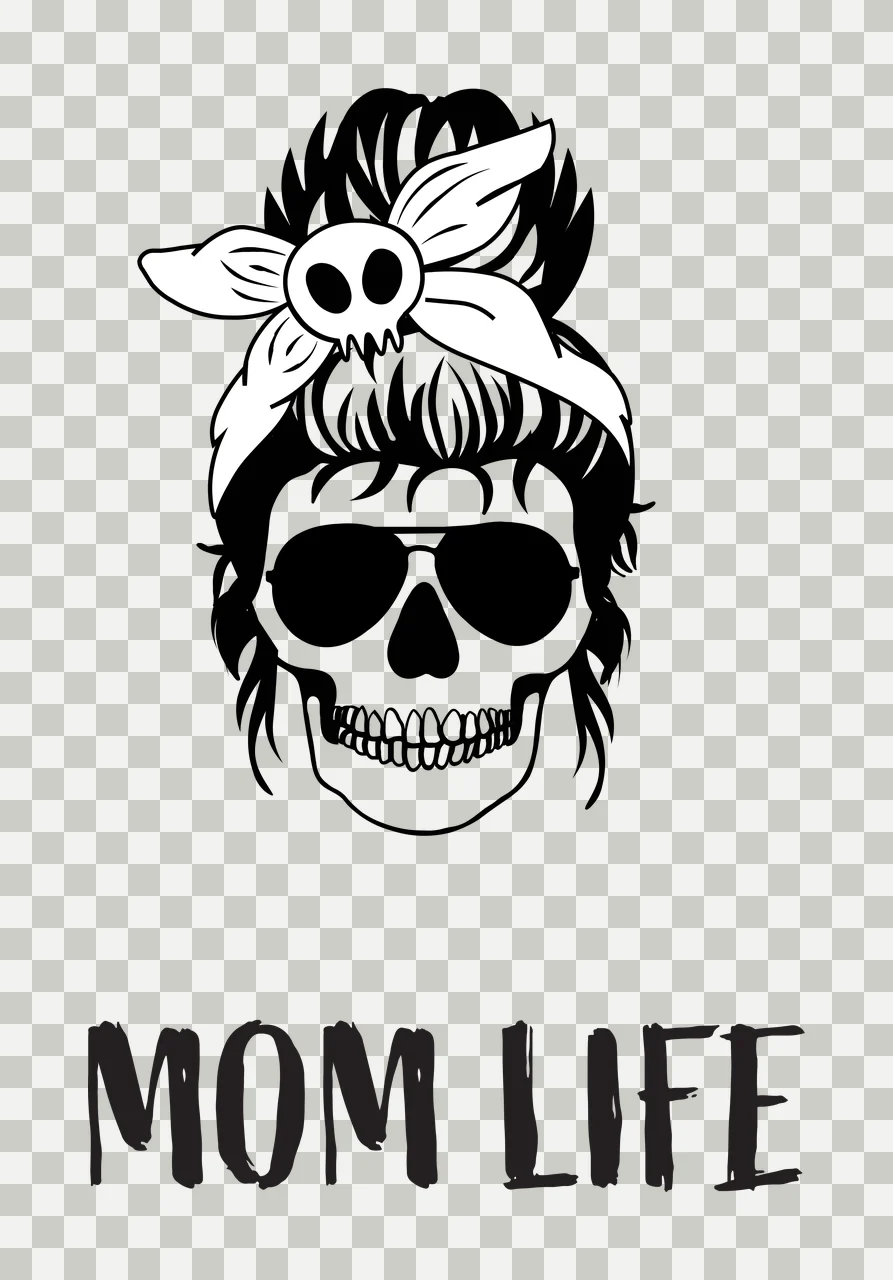 Keychain Mom Life Text With Skull Illustration glasses headband transparency and detail preview thumbnail