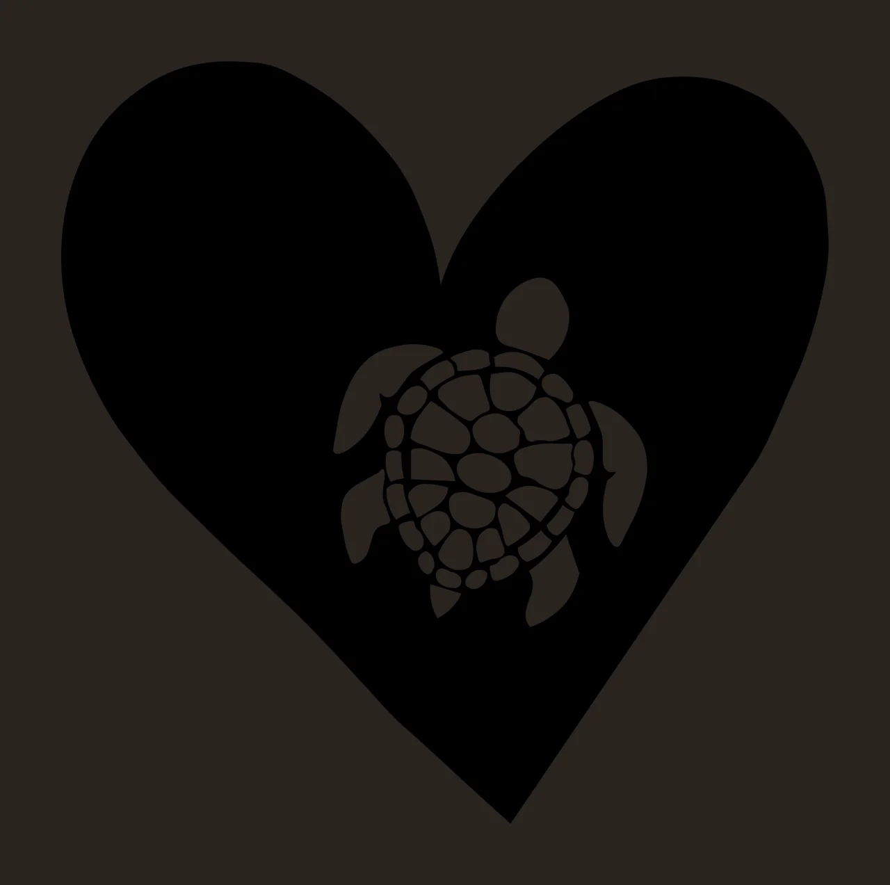 Silhouette Design of Sea turtle with heart shape, turtle shell pattern, flippers and minimalist graphic in black and white contrast preview thumbnail