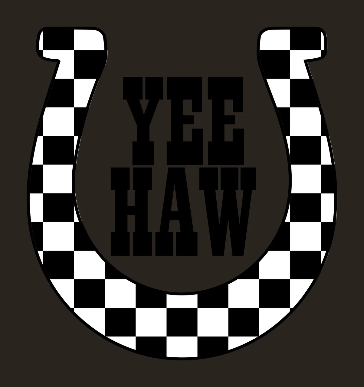 Yee Haw Text In Horseshoe enclosing silhouette black white contrast preview thumbnail