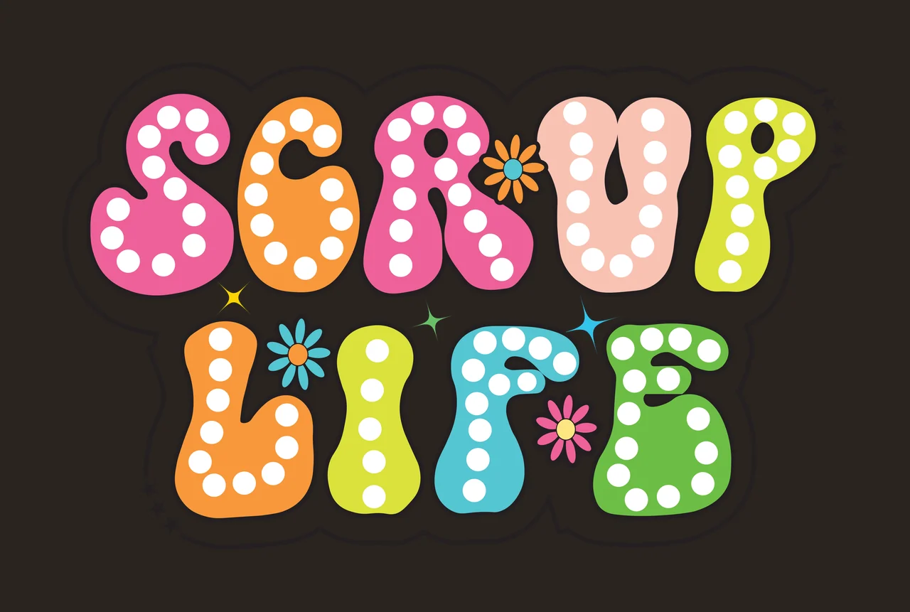 Scrub Life Typography With Flowers stars retro black white contrast preview thumbnail