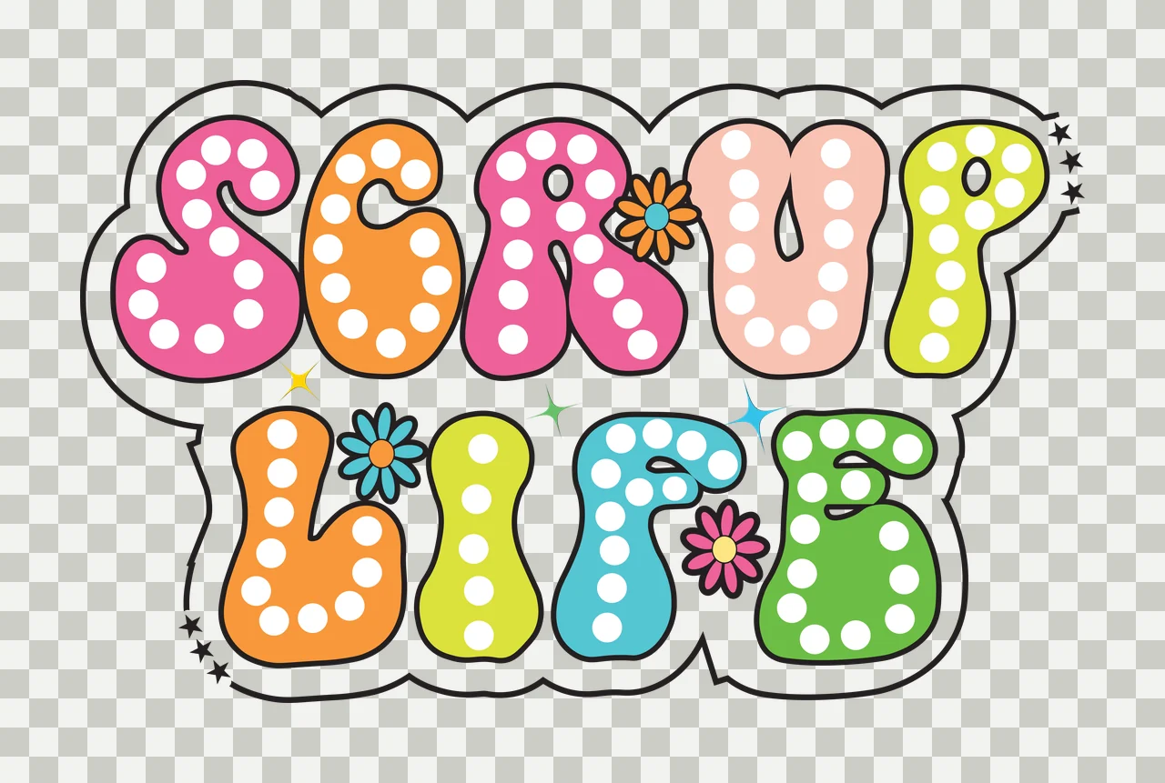 Scrub Life Typography With Flowers stars retro black white transparency and detail preview thumbnail