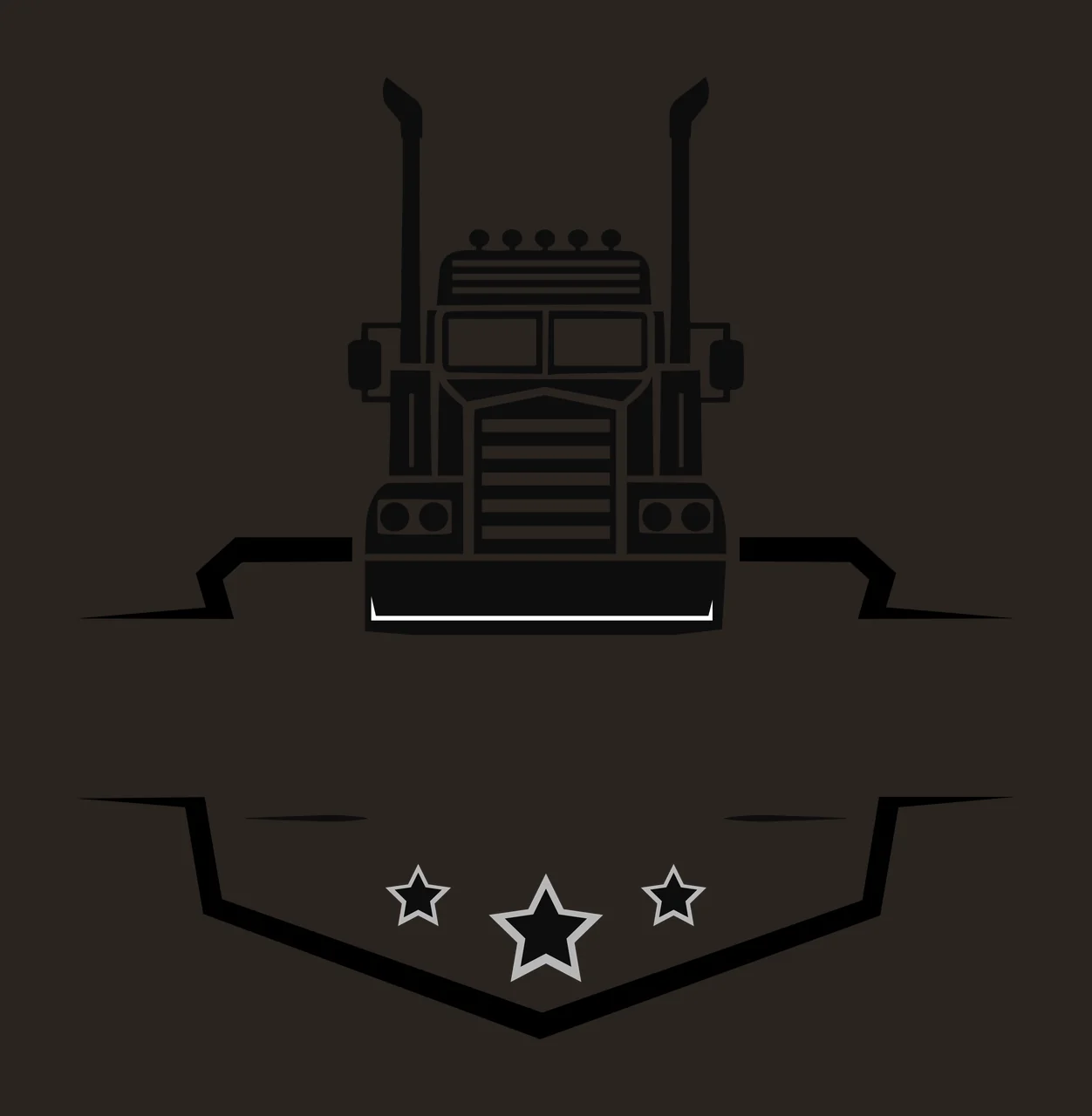Black Semi Truck Front View With Banner stationary stars shield contrast preview thumbnail