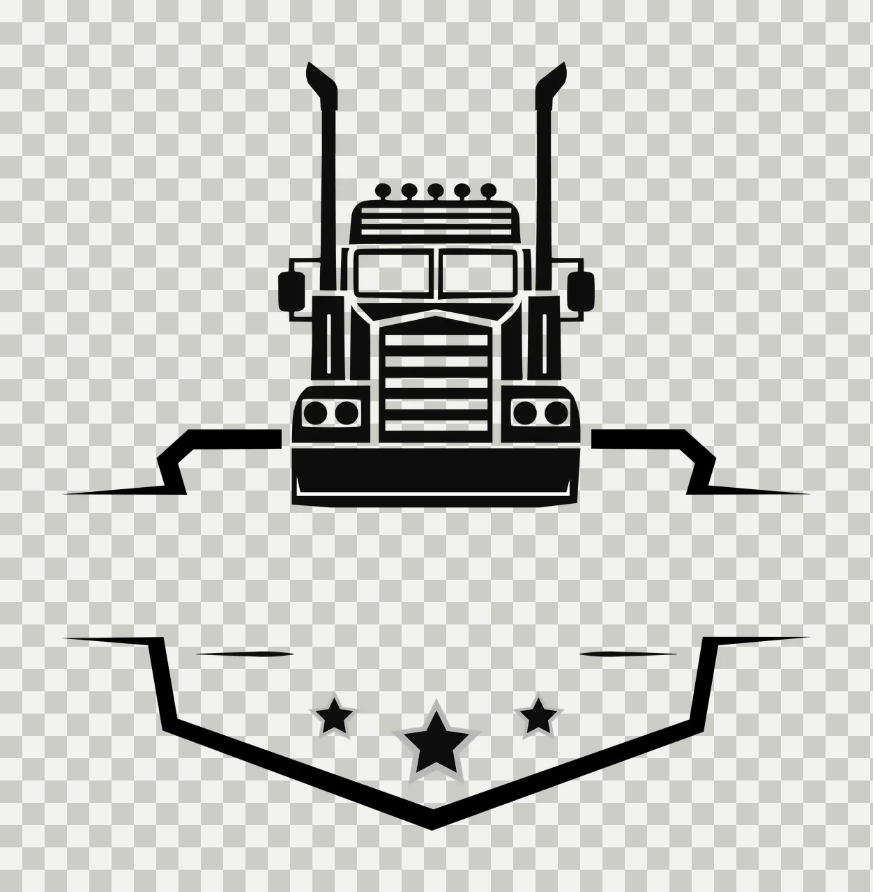 Black Semi Truck Front View With Banner stationary stars shield transparency and detail preview thumbnail
