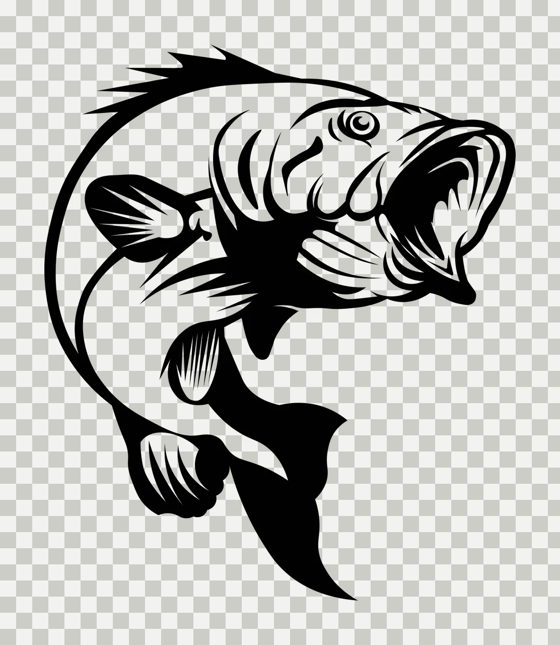 Jumping Fish With Open Mouth Illustration fins scales line art transparency and detail preview thumbnail