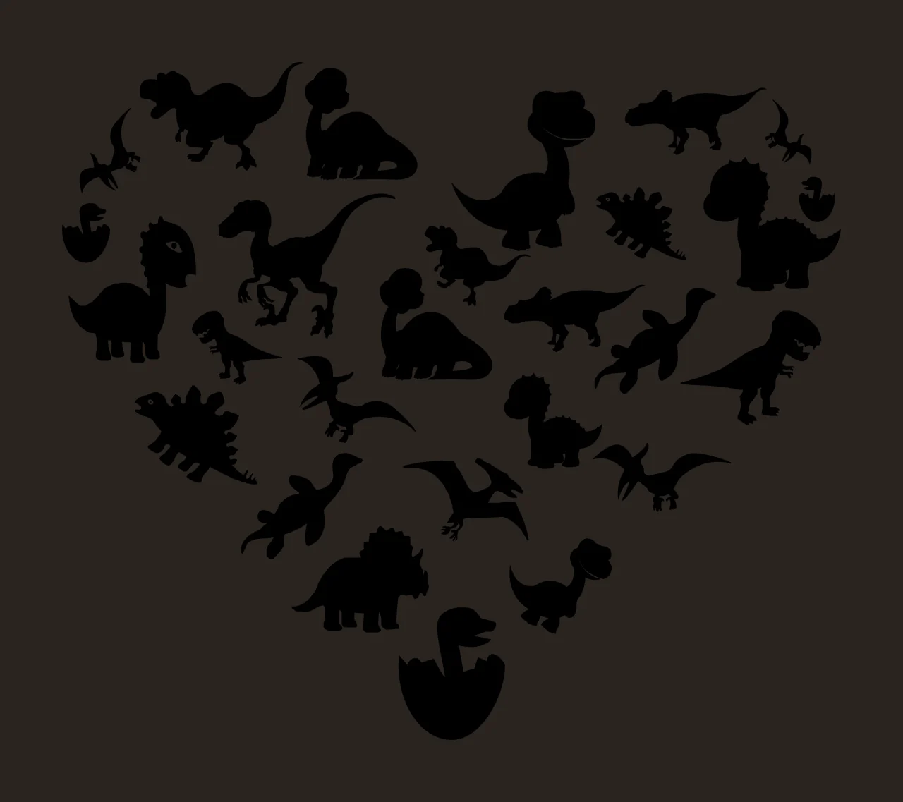 Dinosaur Heart Shape Composed Of Silhouettes filled dinosaurs contrast preview thumbnail