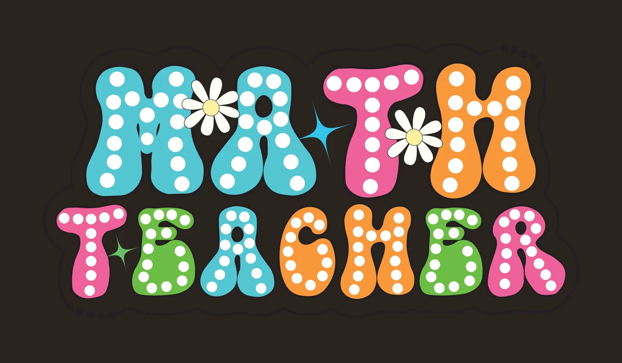 Math Teacher Bubble Font Text star flower cartoon black white contrast preview thumbnail