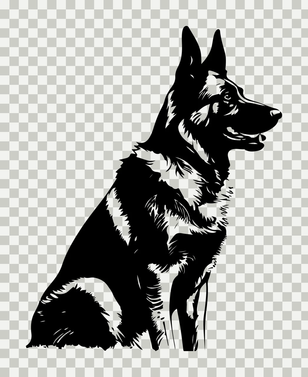 Dog German Shepherd Profile Illustration sitting fur ink drawing transparency and detail preview thumbnail