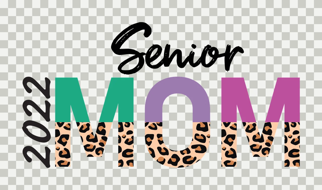2022 Senior MOM Typography Design with leopard print pattern, green letter M, purple letter O and pink letter M in black transparency and detail preview thumbnail