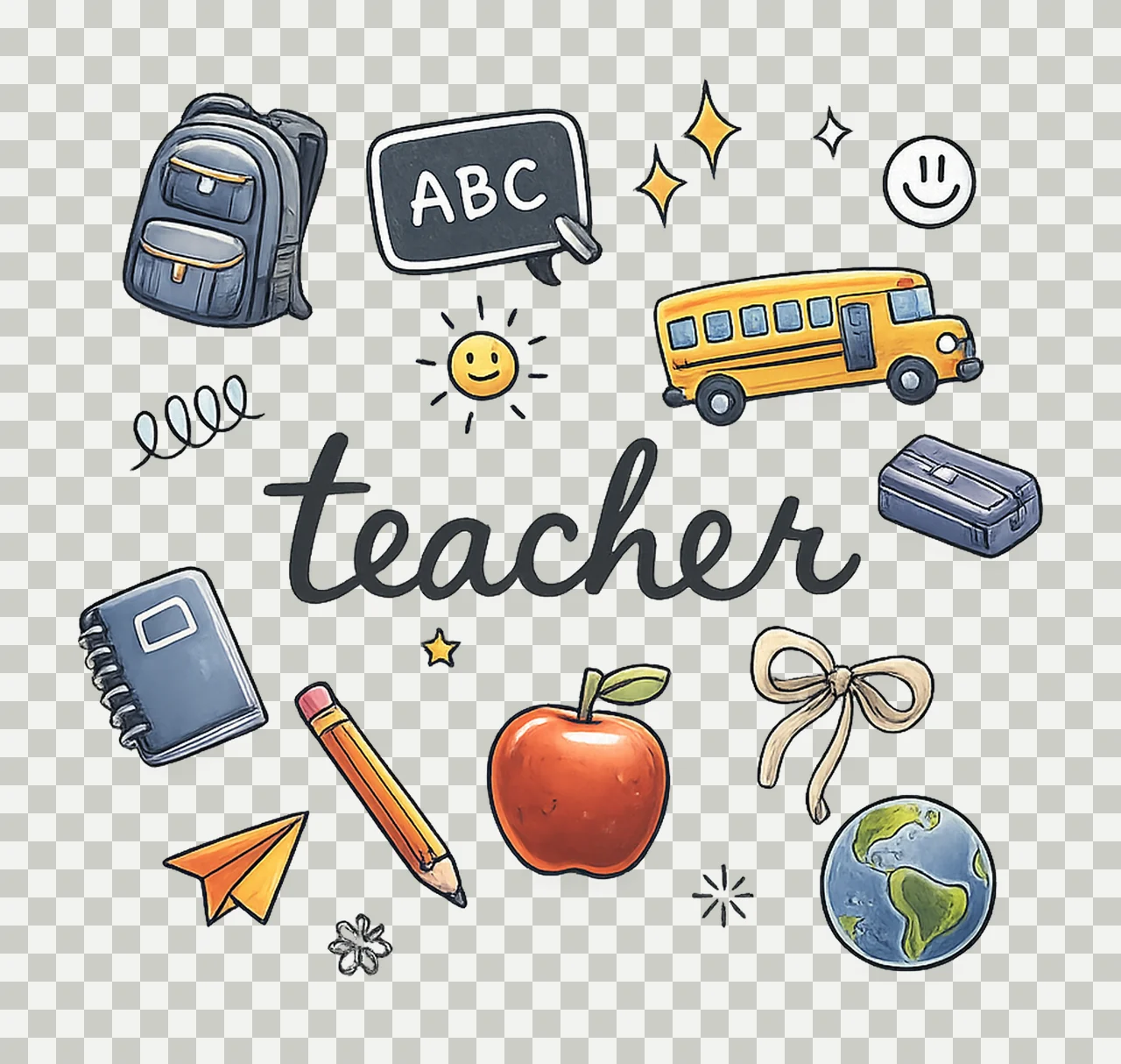 Teacher Doodle Coquette Pink Bows Hand Drawn Classroom Art transparency and detail preview thumbnail
