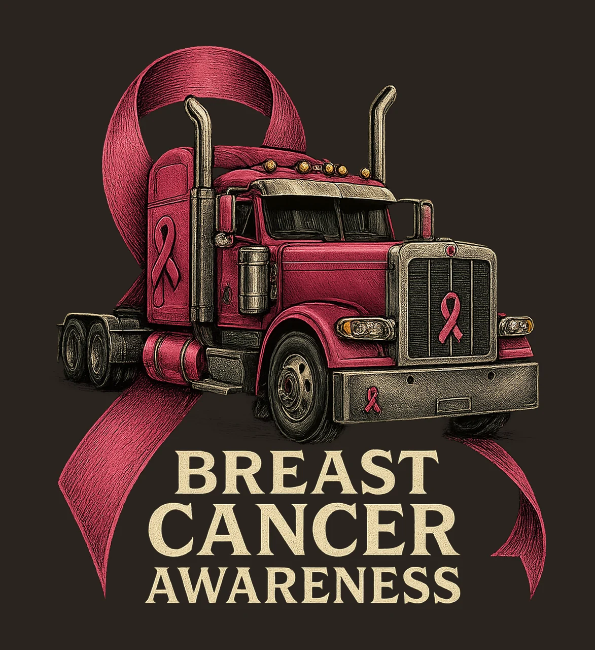 Breast Cancer Awareness Semi Truck Pink Ribbon Trucker contrast preview thumbnail