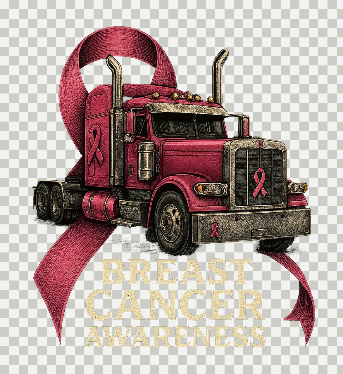 Breast Cancer Awareness Semi Truck Pink Ribbon Trucker transparency and detail preview thumbnail