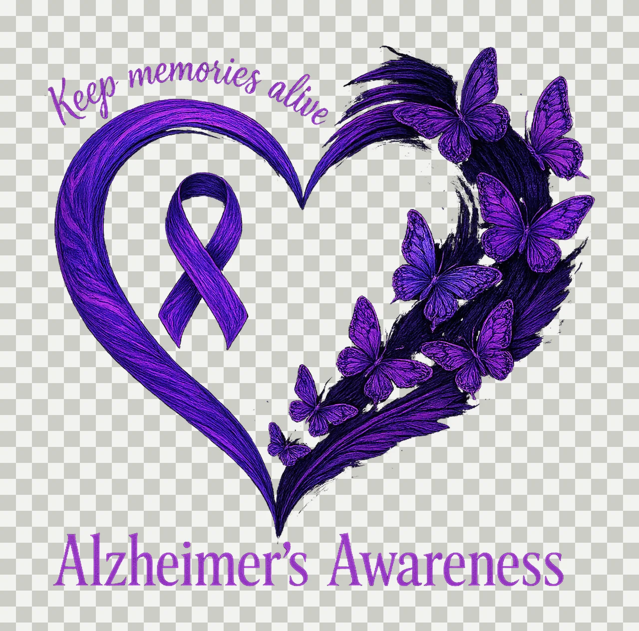Alzheimers awareness purple ribbon heart butterfly Artwork transparency and detail preview thumbnail