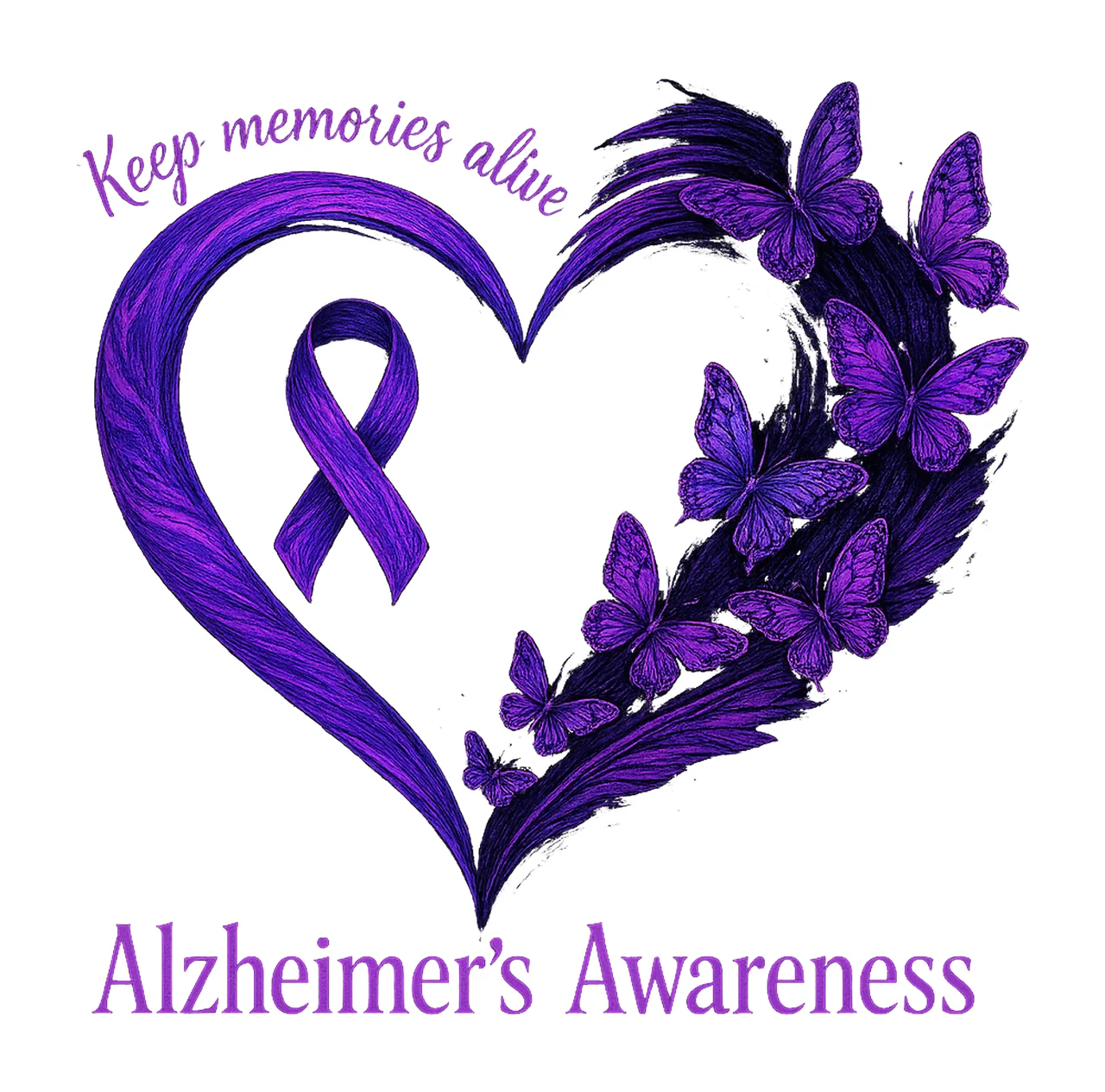 Alzheimers awareness purple ribbon heart butterfly Artwork