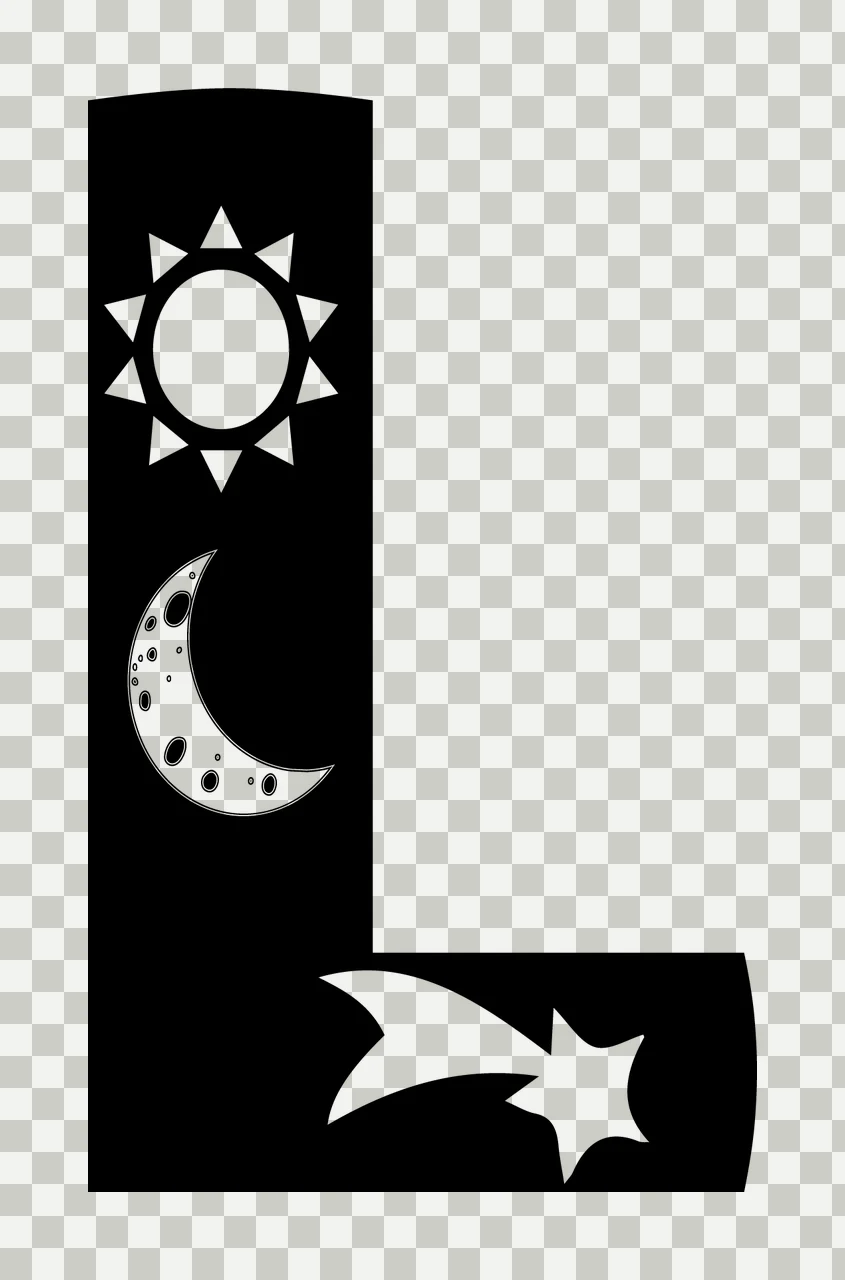 L Letter With Sun And Moon In Black transparency and detail preview thumbnail
