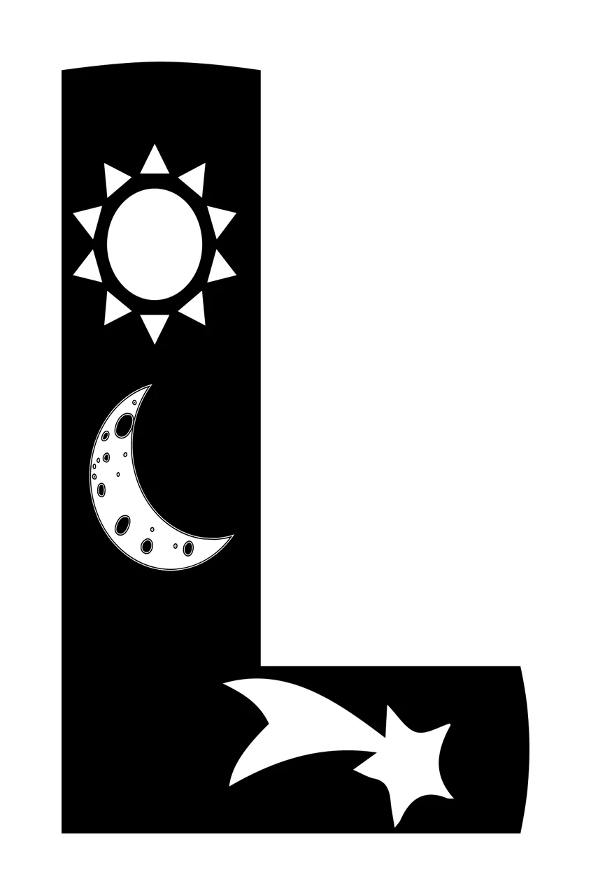 L Letter With Sun And Moon In Black