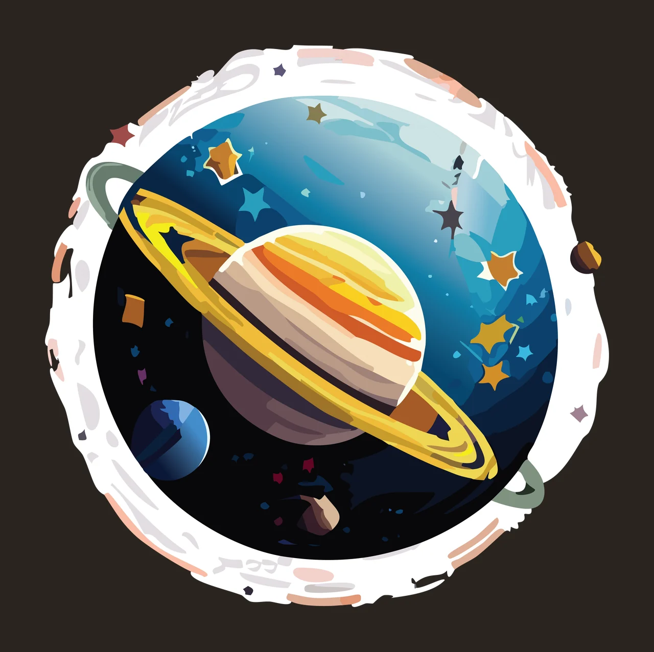 Space Saturn Planet Within Circular Frame orbital ring stars contrast preview thumbnail