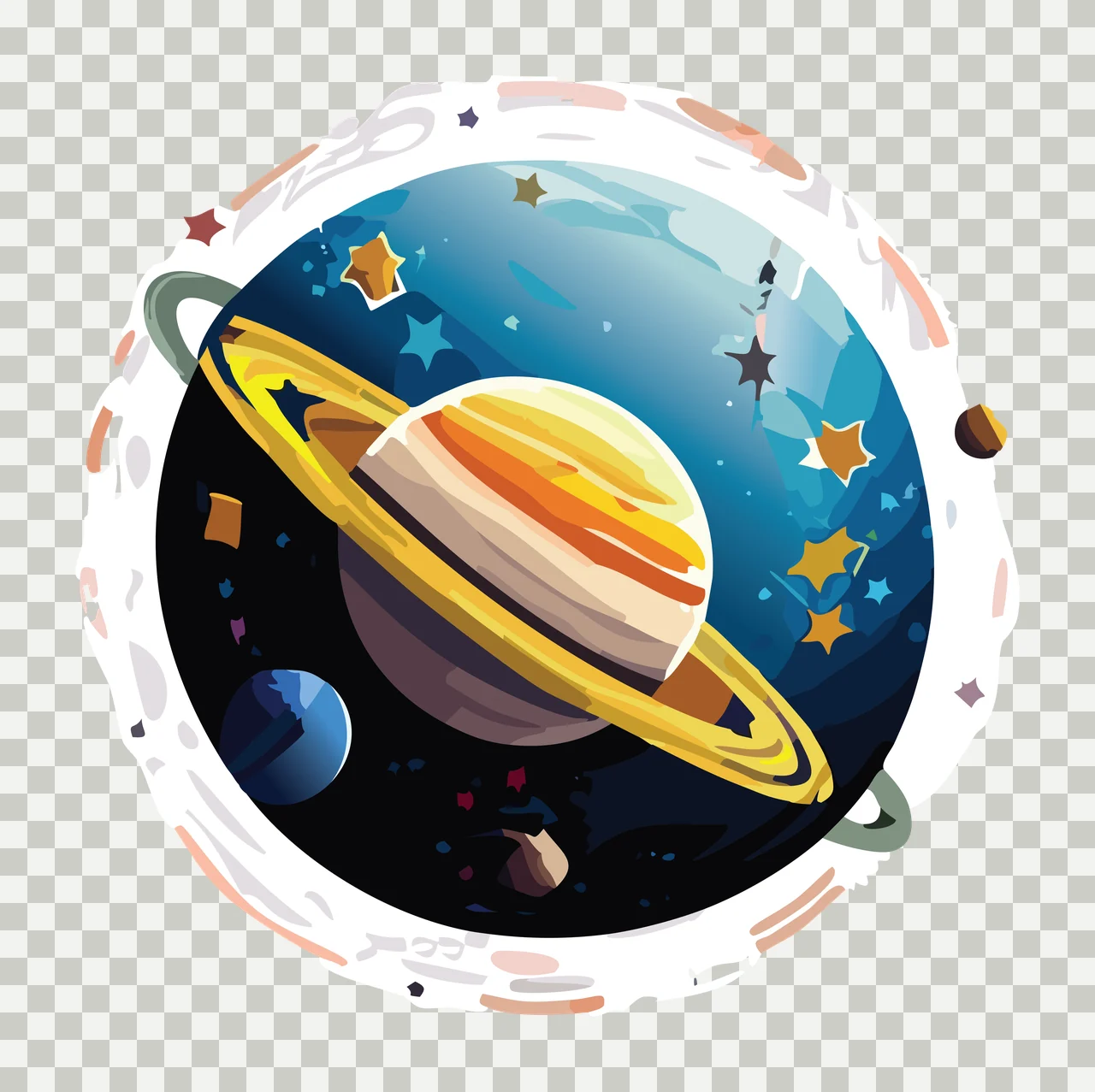 Space Saturn Planet Within Circular Frame orbital ring stars transparency and detail preview thumbnail