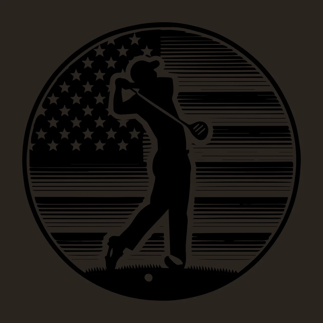 Golf Golfer Silhouette Within Striped Flag Circle swinging contrast preview thumbnail