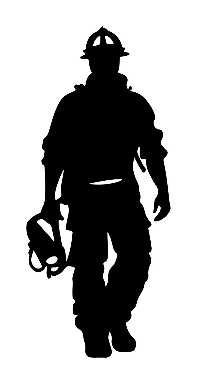 Black Silhouette Of Standing Rescue Worker person in gear helmet