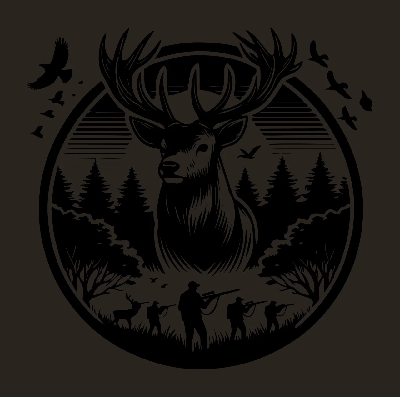 Stag Deer In Forest Hunting Emblem standing antlers hunters contrast preview thumbnail