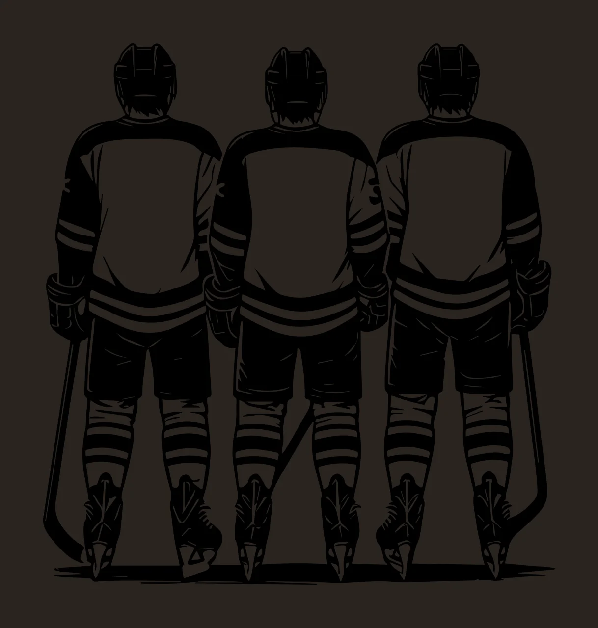 Hockey Player Three Players In Uniform standing with sticks contrast preview thumbnail