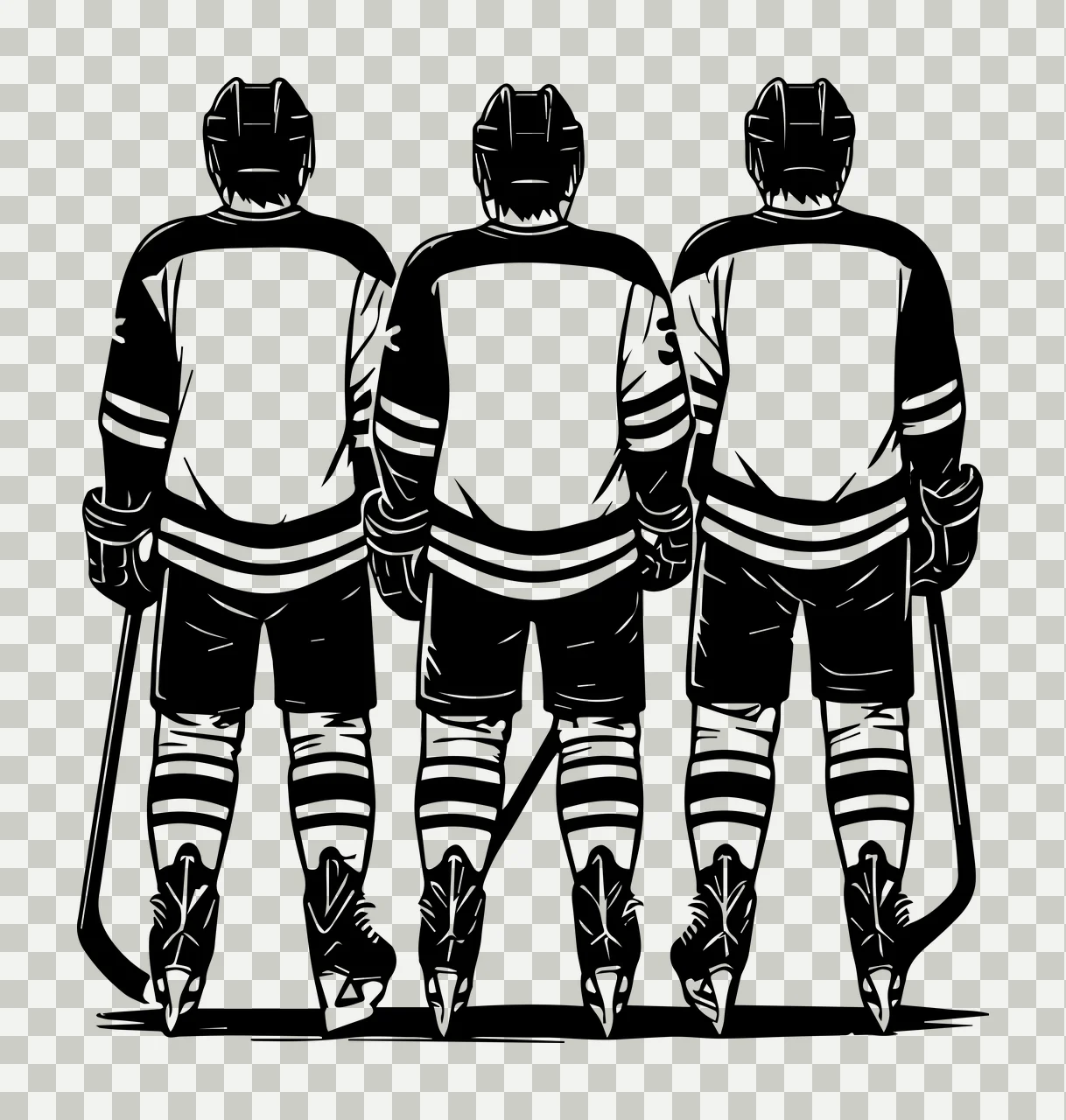 Hockey Player Three Players In Uniform standing with sticks transparency and detail preview thumbnail