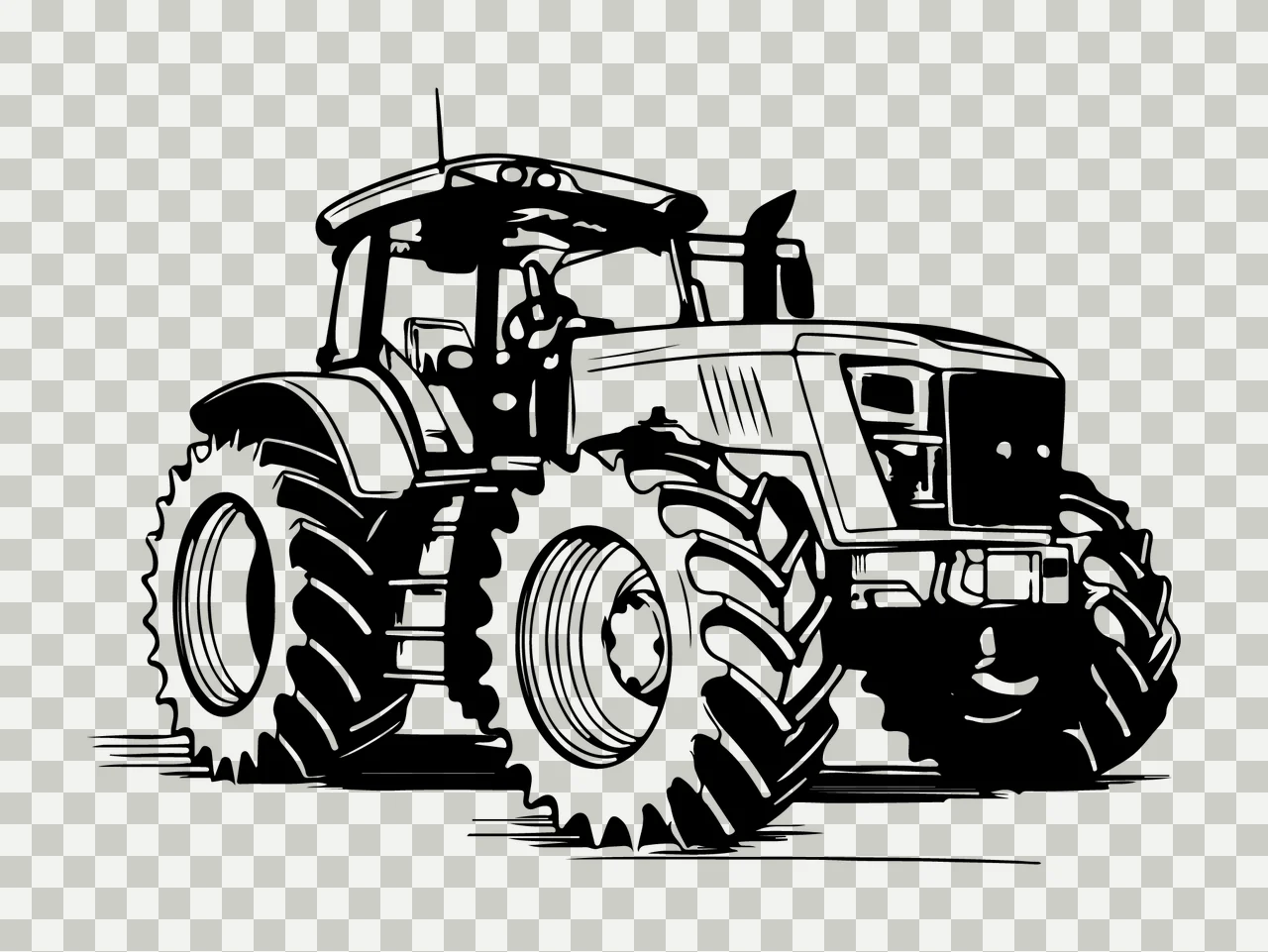 Black And White Tractor Graphic stationary tires cabin exhaust pipe transparency and detail preview thumbnail
