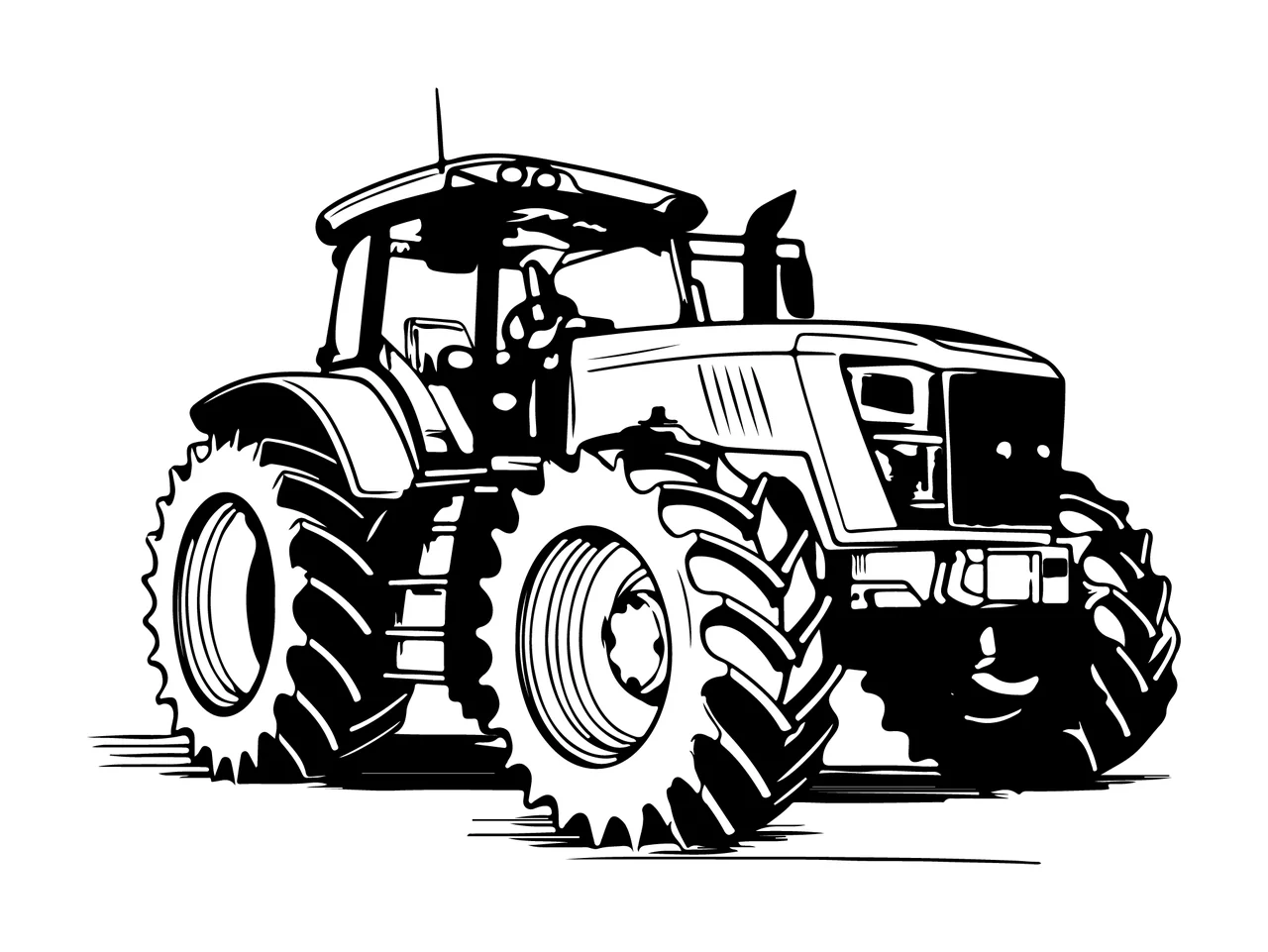 Black And White Tractor Graphic stationary tires cabin exhaust pipe