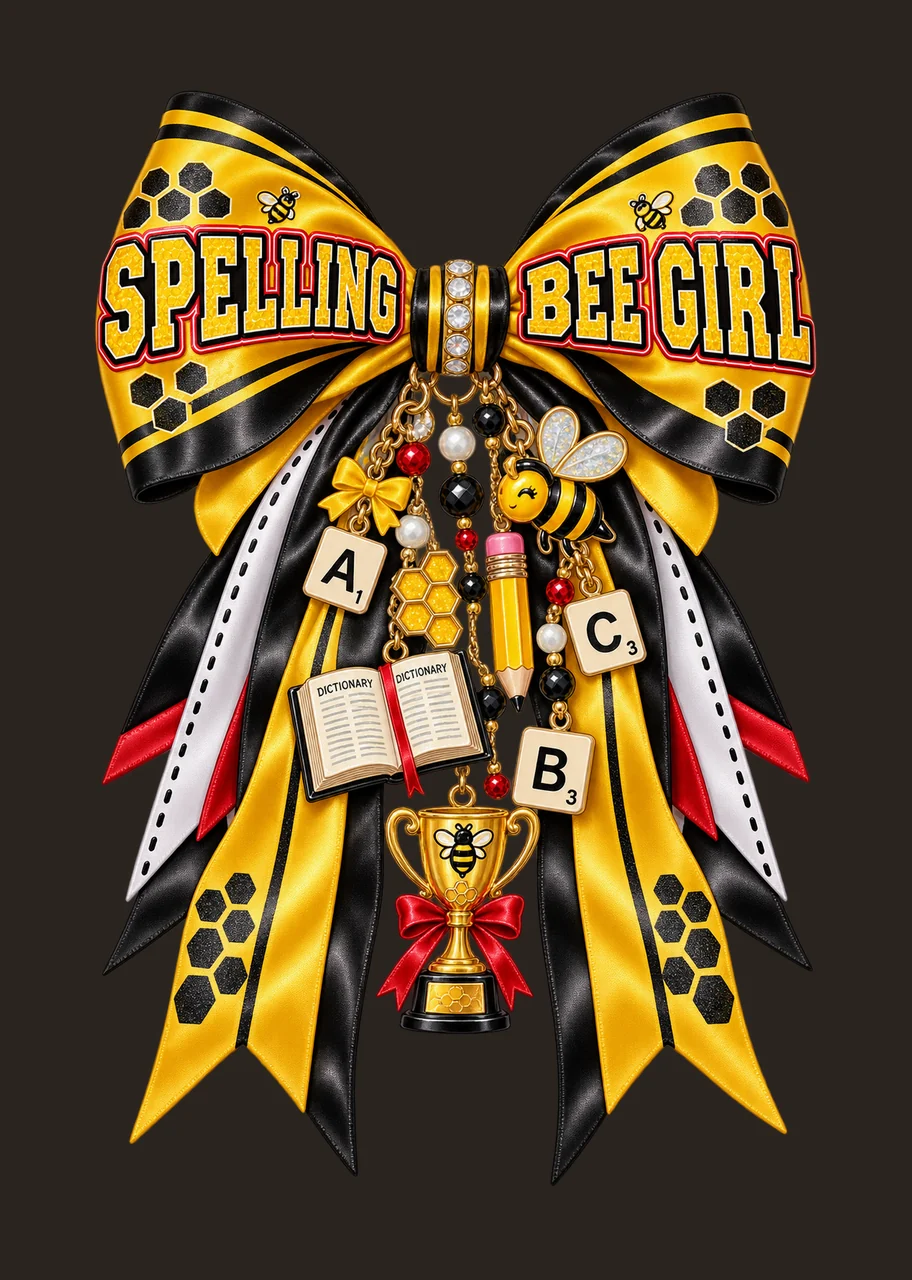 Spelling Bee Girl Bow Charm PNG, Coquette Ribbon Sublimation, Transparent Digital Download contrast preview thumbnail