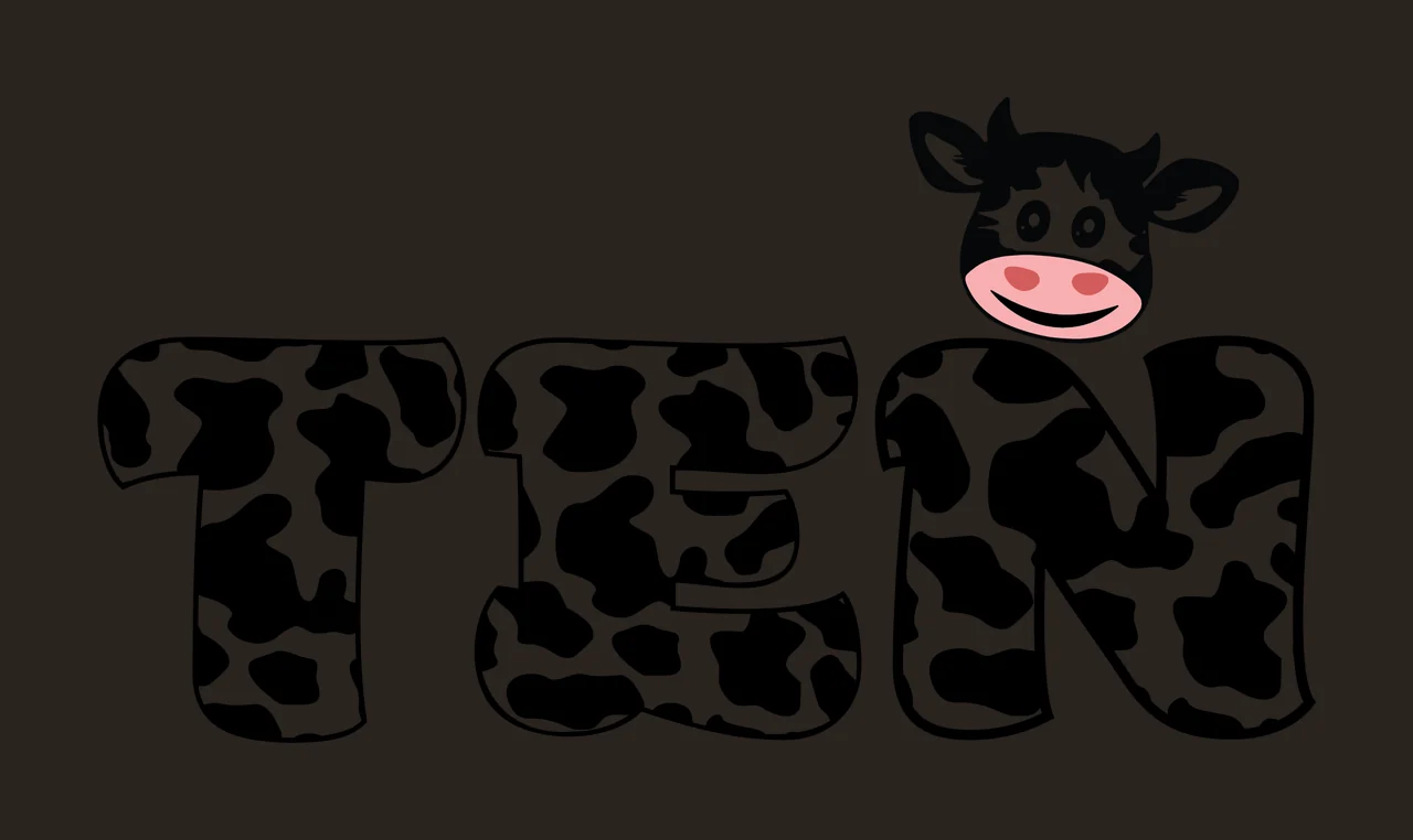 Cow Number Ten Pattern With Calf Text and Typography Black contrast preview thumbnail