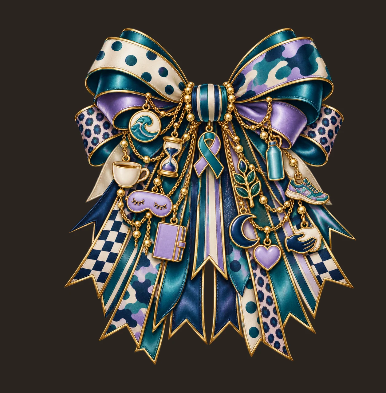 Stress Awareness Bow Charm PNG, Gold Chain Charms, Transparent Sublimation Design, Digital Download contrast preview thumbnail