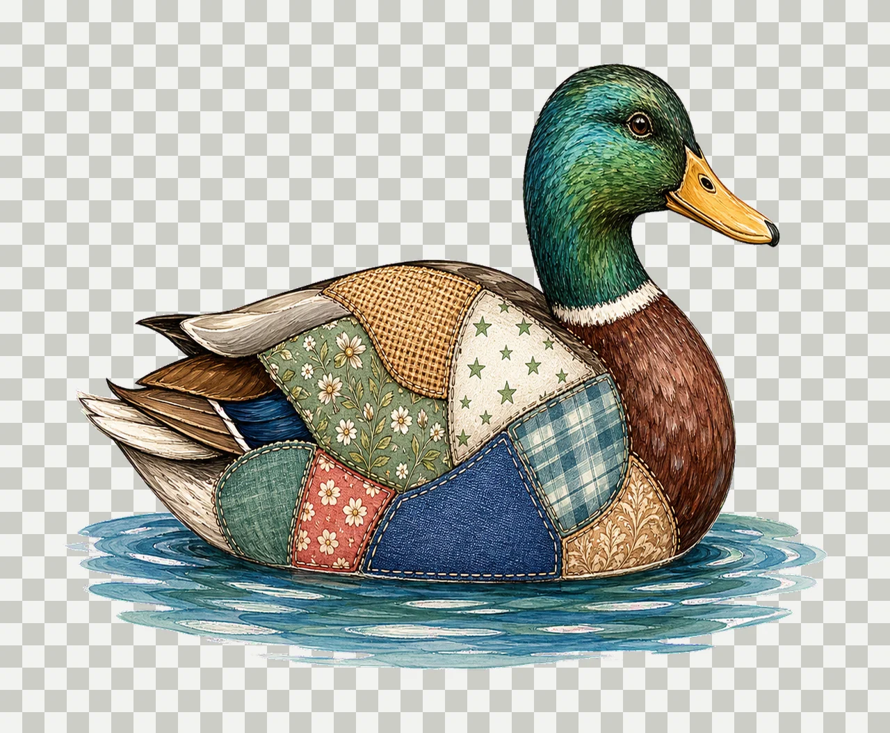 Mallard Duck Patchwork Lake Life Sublimation Variation C transparency and detail preview thumbnail