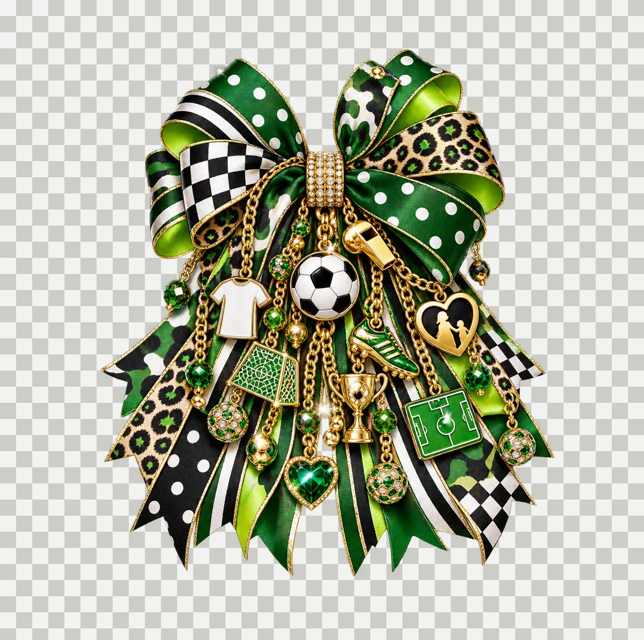 Soccer Mom Bow Charm PNG, Themed Gold Chain Charms, Coquette Ribbon Sublimation Design, Transparent Digital Download transparency and detail preview thumbnail