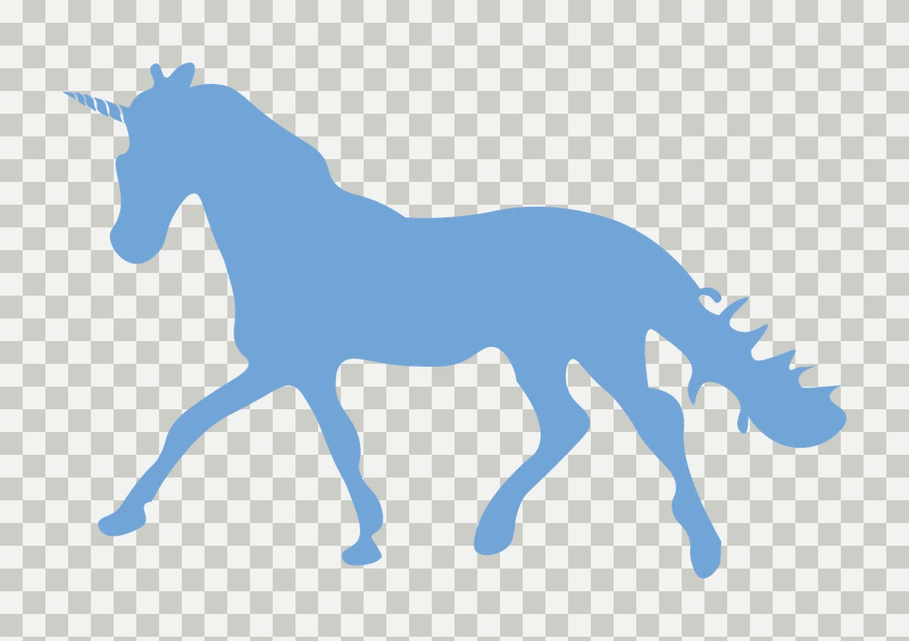 Unicorn Solid Black Silhouette Of A Walking horn tail legs transparency and detail preview thumbnail