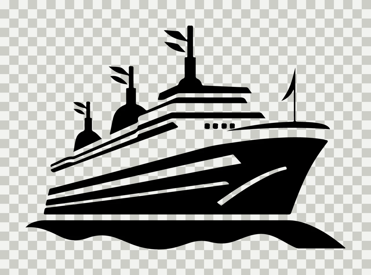 Cruise Ship Silhouette On Waves Sailing flags graphic black transparency and detail preview thumbnail