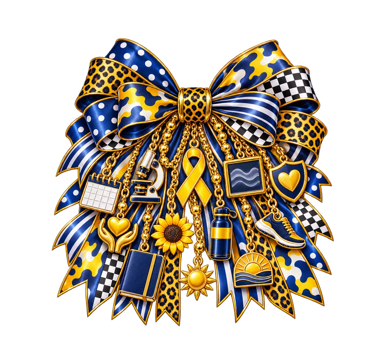 Sarcoma Awareness Bow Charm PNG, Gold Chain Charms, Transparent Sublimation Design, Digital Download