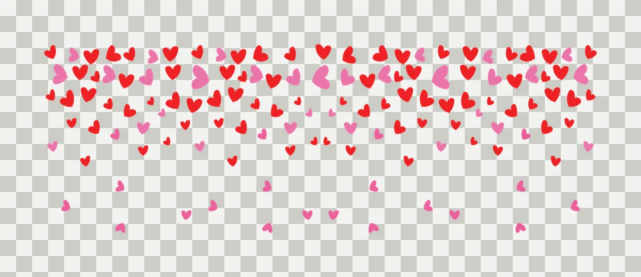 Heart confetti pattern Illustration with red hearts, pink hearts and white background transparency and detail preview thumbnail