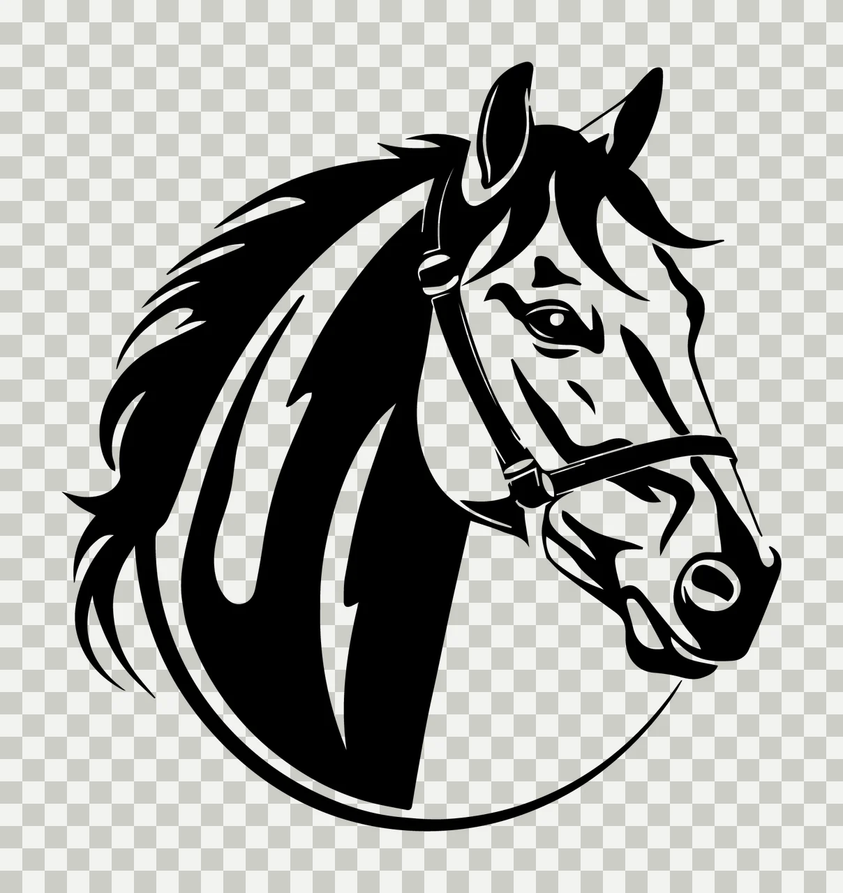 Horse Head Profile In Circular Frame facing forward bridle transparency and detail preview thumbnail